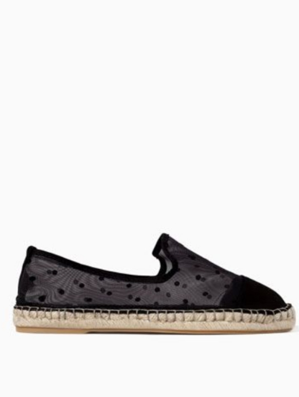 Zara Basic Black Polka Dot Mesh Espadrilles - Plumetis Slip-Ons Size 38
